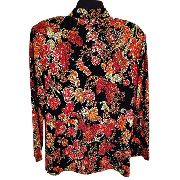 Coldwater Creek Floral Jacket Medium Orange Metallic Gold Fall Colors Open Front - Picture 2 of 6